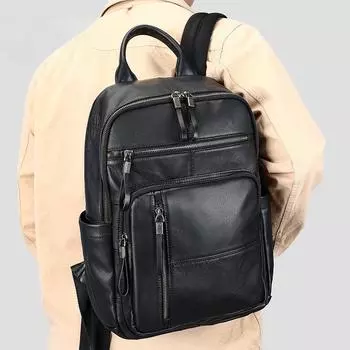 Мужская сумка через плечо из натуральной кожи, большая вместимость, сумка для компьютера 15 дюймов, ретро-рюкзаки для отдыха и путешествий чёрный