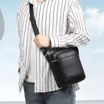 Мужская сумка через плечо из натуральной кожи, вместительная, верхний слой из коровьей кожи, повседневная мужская сумка через плечо премиум-класса чёрный