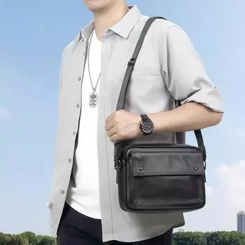 Мужская сумка через плечо из натуральной кожи, мужская сумка через плечо из коровьей кожи с бантом сверху, легкая повседневная сумка через плечо чёрный