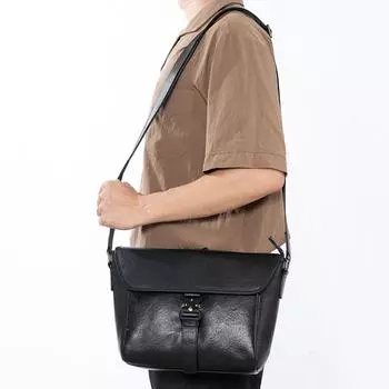 Мужская сумка через плечо из натуральной кожи с клапаном через плечо, защита от кражи, верхний слой из коровьей кожи, большая вместимость, сумка для поездок на работу для мужчин чёрный