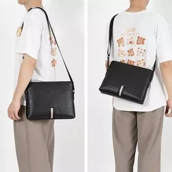 Мужская сумка через плечо из натуральной кожи, модная сумка через плечо с ленточным ремешком, сумка через плечо из коровьей кожи с верхним слоем, сумка для поездок на работу чёрный