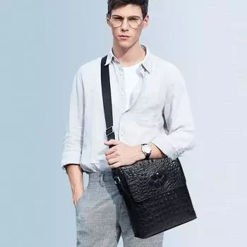 Мужская сумка через плечо из натуральной кожи с вертикальным верхним слоем из коровьей кожи, повседневная мужская сумка One Size чёрный