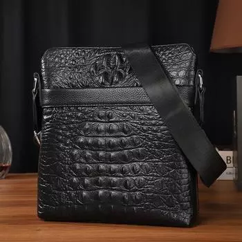 Мужская сумка через плечо из натуральной кожи с крокодиловым принтом, вертикальная, деловая, повседневная, мужская сумка через плечо, рюкзак чёрный