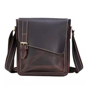 Мужская сумка через плечо из натуральной кожи Crazy Horse, винтажная вертикальная, большой емкости темно-коричневого