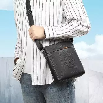 Мужская сумка через плечо из натуральной кожи Мужская сумка через плечо из натуральной кожи Модная повседневная мужская деловая сумка премиум-класса Sense с мужской сумкой через плечо чёрный