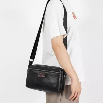 Мужская сумка через плечо из натуральной кожи Trend Color Counterpoise, сумка через плечо с верхним слоем из коровьей кожи, горизонтальная и вертикальная чёрный