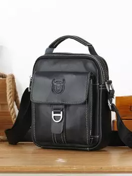 Мужская сумка через плечо из натуральной кожи Captain Niu — модная, повседневная и многофункциональная чёрный