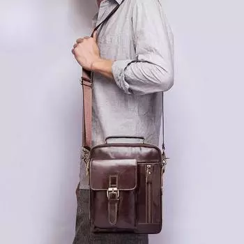 Мужская сумка через плечо из натуральной кожи First Layer of Cowhide, многофункциональная кожаная сумка-портфель коричневый/красный