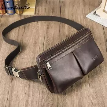 Мужская сумка через плечо из натуральной кожи CONTACT S, новый стиль 2025 года, мужские поясные сумки для iPad 7,9 дюйма, мужская дорожная сумка для денег, поясные сумки через плечо кофейный