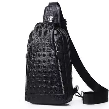 Мужская сумка через плечо Мужская деловая сумка через плечо Нагрудная сумка с верхним слоем из коровьей кожи с крокодиловым принтом Мужская нагрудная сумка чёрный