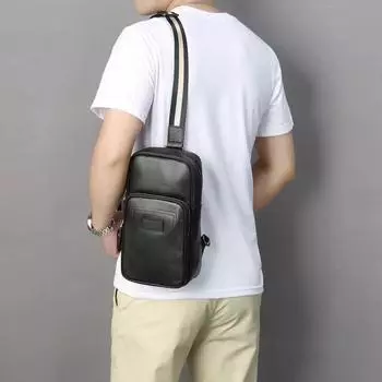 Мужская сумка через плечо на одно плечо из натуральной кожи, маленькая нагрудная сумка, повседневная модная сумка из коровьей кожи с накладным ремнем чёрный
