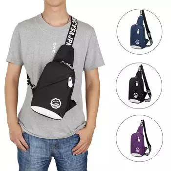 Мужская сумка через плечо, нейлоновая сумка через плечо с зарядкой через USB, спортивная сумка через плечо чёрный