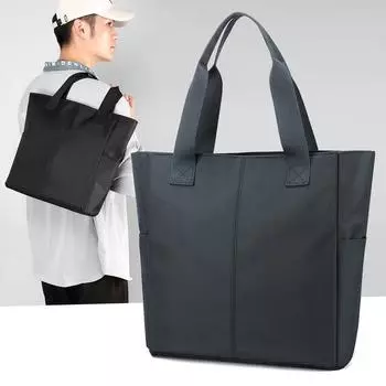 Мужская сумка через плечо, однотонная сумка, большая вместимость, нейлоновая сумка-тоут чёрный