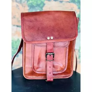 Мужская сумка через плечо ручной работы из козьей коричневой кожи. 11 x 9 x 4 in коричневый