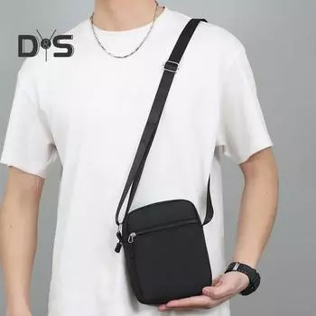 Мужская сумка через плечо с карманами-разделителями, застежка-молния, однотонная сумка через плечо с регулируемым ремнем, дорожная мини-сумка для поездок на работу и покупок чёрный