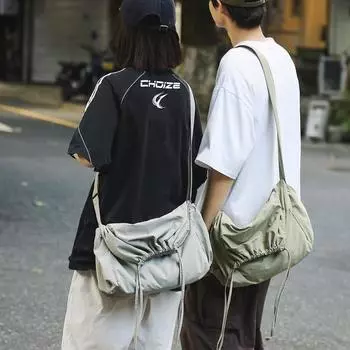 Мужская сумка через плечо с завязками, женская сумка через плечо, большая вместимость, однотонная водонепроницаемая сумка для поездок на работу зелёный