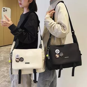 Мужская сумка через плечо, студенческая сумка, женская сумка через плечо большой вместимости чёрный