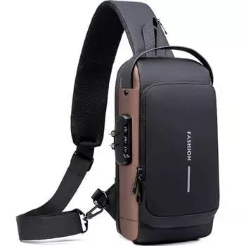 Мужская сумка через плечо, сумка через плечо, нагрудная сумка с замком против кражи и портом USB чёрный