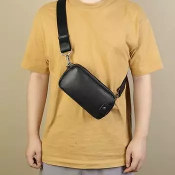 Мужская сумка через плечо, сумка через плечо из коровьей кожи, повседневная универсальная маленькая сумка, сумка через плечо на одно плечо чёрный