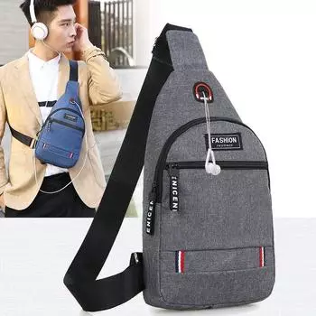 Мужская сумка через плечо Ткань оксфорд через плечо Повседневные нагрудные сумки через плечо Многофункциональная сумка с отверстием для наушников чёрный