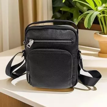 Мужская сумка через плечо Вертикальная кожаная мужская сумка Первый слой из коровьей кожи Сумка-мессенджер Деловая повседневная мужская сумка Тренд чёрный