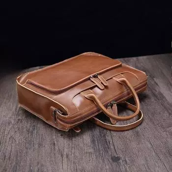 Мужская сумка Crazy Horse Leather PU Business Briefcase Retro Мужская сумка для ноутбука 14 дюймов 36cm*9.5cm*28cm темно-коричневого