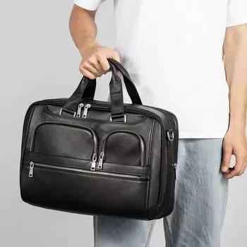 Мужская сумка для деловых поездок, большая вместимость, мужская сумка из натуральной кожи, многофункциональный рюкзак с перекрестными ремешками чёрный