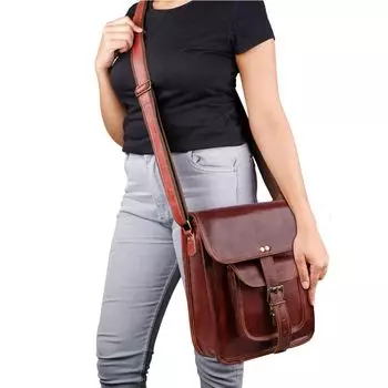 Мужская сумка для iPad из натуральной козьей кожи | Винтажная кожаная коричневая дорожная сумка через плечо 13 in коричневый