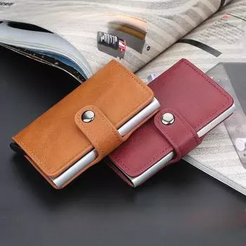 Мужская сумка для карт с автоматическим выдвижным зажимом для банковских карт, металлическим алюминиевым корпусом, антимагнитным чехлом для карт чёрный