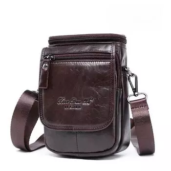 Мужская сумка для мобильного телефона, маленькая сумка, мини-сумка через плечо, кожаная поясная сумка для мобильного телефона с ремнем, ретро-сумка из коровьей кожи, 7 дюймов 19cm*8cm*12cm кофейный