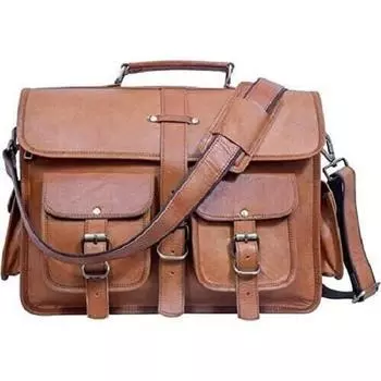 Мужская сумка для ноутбука из натуральной козьей кожи, винтажный коричневый портфель через плечо 11 x 15 x 5 in коричневый