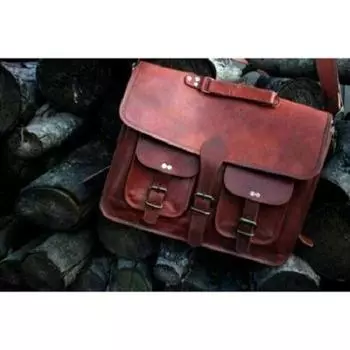 Мужская сумка для ноутбука из натуральной козьей кожи, винтажный коричневый портфель через плечо 11x15x4 коричневый