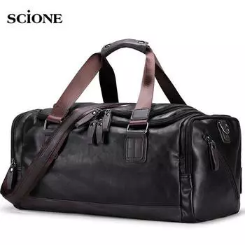 Мужская сумка из искусственной кожи для спортзала, спортивная дорожная сумка-тоут для мужчин, фитнес-путешествий, сумка через плечо чёрный