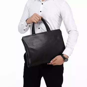 Мужская сумка из натуральной кожи большой вместимости, повседневный универсальный портфель, сумка для компьютера из коровьей кожи с верхним слоем One Size чёрный