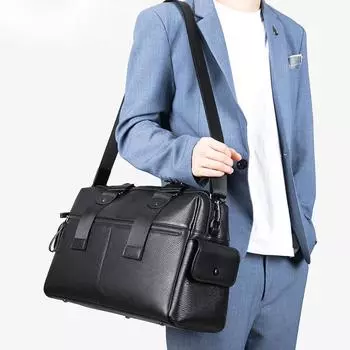 Мужская сумка из натуральной кожи, большая вместимость, сумка для отдыха и путешествий, сумка из коровьей кожи, короткая сумка для компьютера чёрный