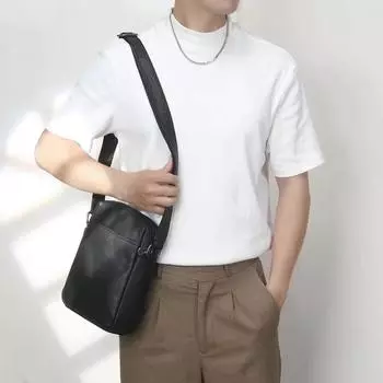 Мужская сумка из натуральной кожи, большая вместительная сумка через плечо, сумка через плечо из коровьей кожи с наплечной сумкой чёрный