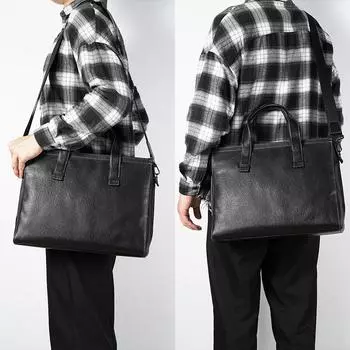 Мужская сумка из натуральной кожи, горизонтальный модный портфель из растительной кожи, деловая повседневная сумка для компьютера чёрный