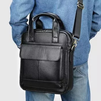 Мужская сумка из натуральной кожи Head Layer из коровьей кожи, деловой повседневный портфель через плечо чёрный
