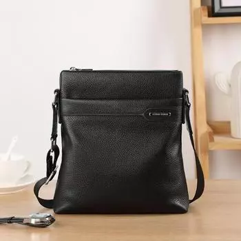 Мужская сумка из натуральной кожи, мужская сумка через плечо, вертикальная сумка через плечо из воловьей кожи с верхним слоем, деловая мужская сумка One Size чёрный