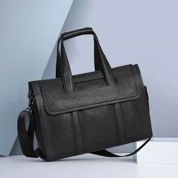 Мужская сумка из натуральной кожи, мужская сумка из коровьей кожи, сумка для компьютера, деловой портфель большой емкости чёрный