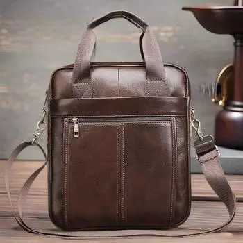 Мужская сумка из натуральной кожи, первый слой, ретро, мужская сумка через плечо, мужская сумка из натуральной кожи ручной работы 26cm*6cm*30cm коричневый