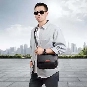 Мужская сумка из натуральной кожи, повседневная, легкая, с цепочкой через плечо из коровьей кожи чёрный