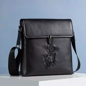 Мужская сумка из натуральной кожи, простая деловая вертикальная сумка через плечо из коровьей кожи первого слоя чёрный