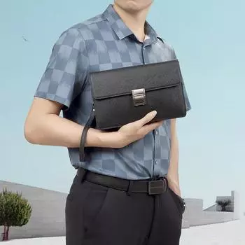 Мужская сумка из натуральной кожи с кодовым замком, клатч премиум-класса с сенсорным управлением, мужская деловая сумка большой вместимости чёрный