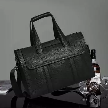 Мужская сумка из натуральной кожи, сумка для компьютера, деловой портфель большой емкости, сумка через плечо чёрный