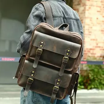 Мужская сумка из натуральной кожи в стиле ретро для путешествий на открытом воздухе, для отдыха на голове, рюкзак из коровьей кожи, большая вместимость, деловая мужская сумка кофейный