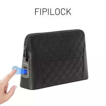 Мужская сумка из натуральной кожи в клетку с замком отпечатков пальцев – Высококачественная деловая сумка чёрный