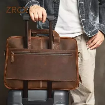 Мужская сумка из натуральной кожи, винтажная дорожная сумка большой вместимости, деловой портфель из воловьей кожи, кожаная деловая сумка для компьютера