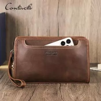 Мужская сумка-клатч CONTACT S из натуральной кожи с несколькими функциями хранения и кодовым замком против кражи кофейный