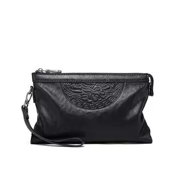 Мужская сумка-клатч из натуральной кожи, деловая, повседневная, из коровьей кожи, стильная, большой емкости, для мужчин чёрный